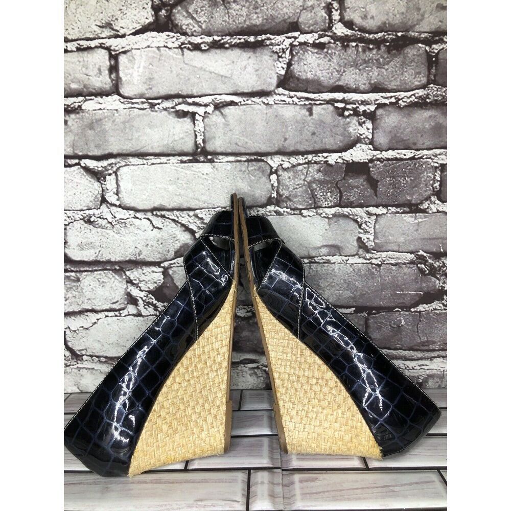 Brighton Riva Blue Croc Patent Leather Espadrille High Wedge Women Sz 9M US/40EU - Picture 4 of 16